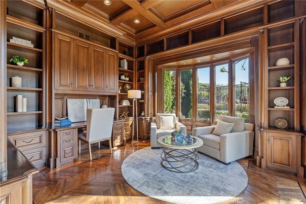 Home Office, Interior, Recessed Lighting, Wooden Beams, Wooden Ceilings, Wood Texture Flooring
