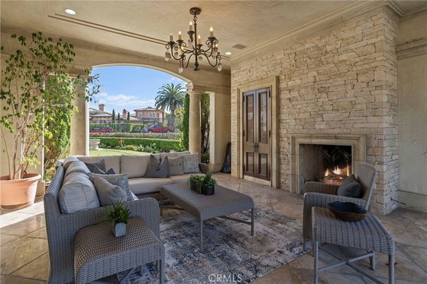 Chandelier, Fireplace, Interior, Living room, Recessed Lighting, Stone Walls