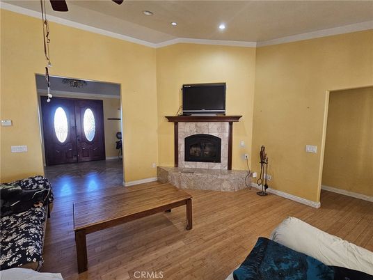 Fireplace, Interior, Recessed Lighting, Wood Texture Flooring