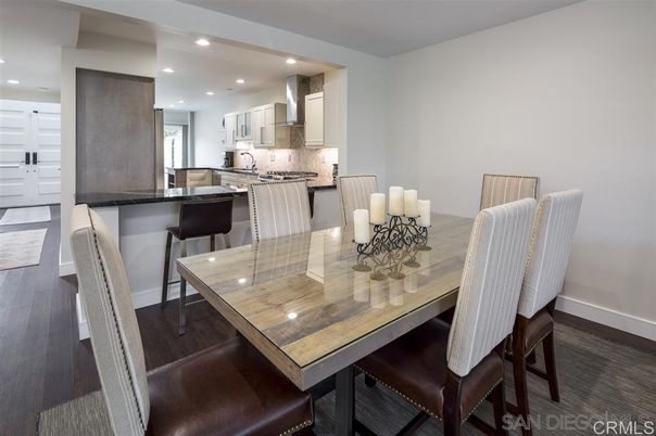Dining room, Interior, Kitchen, Recessed Lighting, Stainless Steel Appliances, Wood Texture Flooring