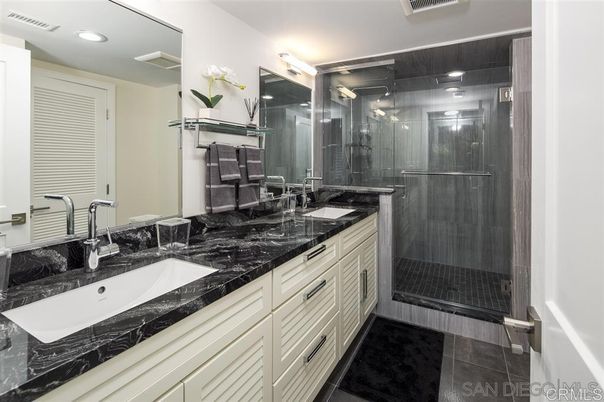 Bathroom, Dual Sink Vanities, Glass Shower, Interior, Recessed Lighting