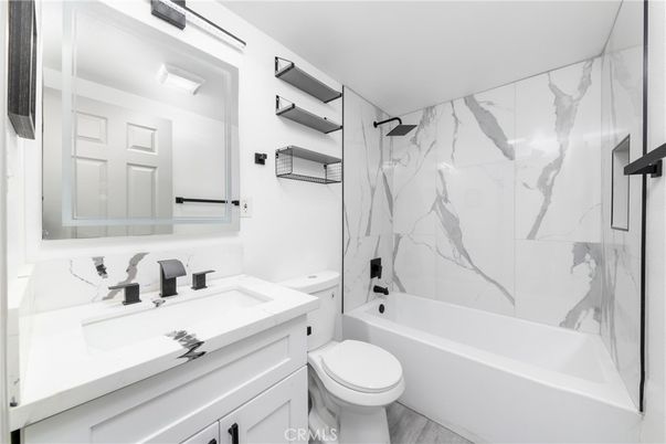 Bathroom, Interior, Marble Walls, Wood Texture Flooring