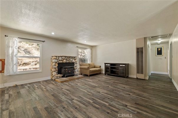 Fireplace, Interior, Recessed Lighting, Wood Texture Flooring