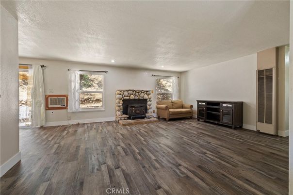 Empty room, Fireplace, Interior, Recessed Lighting, Wood Texture Flooring
