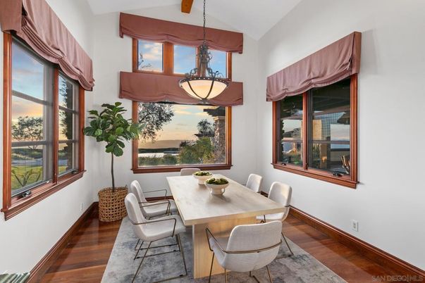 Dining room, Interior, Pendant Lights, Wood Texture Flooring