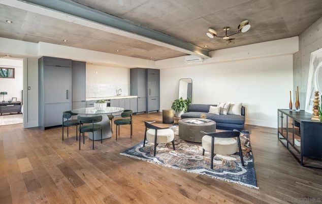 Dining room, Interior, Living room, Recessed Lighting, Wood Texture Flooring