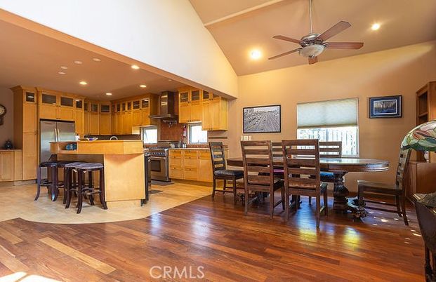 Dining room, Interior, Kitchen, Recessed Lighting, Stainless Steel Appliances, Wood Texture Flooring