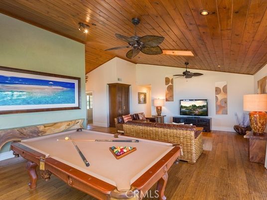 Billiard Table, Game Room, Interior, Recessed Lighting, Wooden Ceilings, Wood Texture Flooring