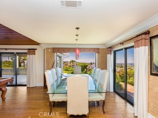 Dining room, Interior, Pendant Lights, Wood Texture Flooring