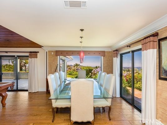 Dining room, Interior, Pendant Lights, Wood Texture Flooring