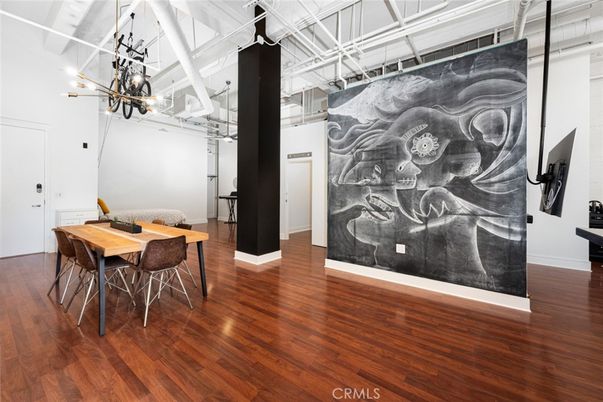 Dining room, Interior, Pendant Lights, Wood Texture Flooring