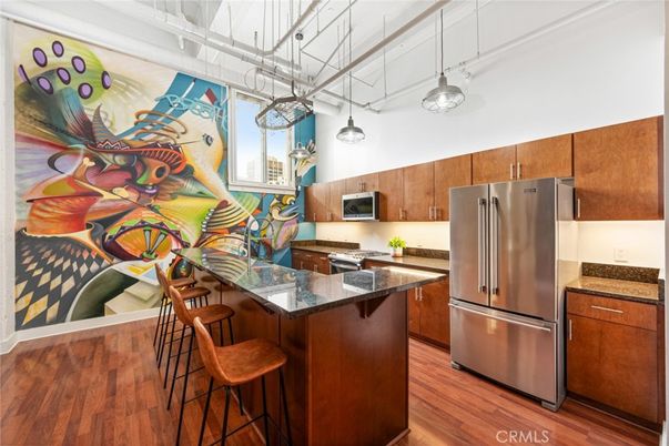 Interior, Kitchen, Pendant Lights, Stainless Steel Appliances, Wood Texture Flooring