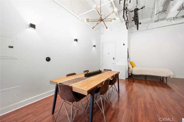 Dining room, Interior, Pendant Lights, Wood Texture Flooring