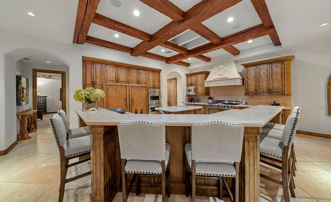 Interior, Kitchen, Recessed Lighting, Stainless Steel Appliances, Wooden Beams
