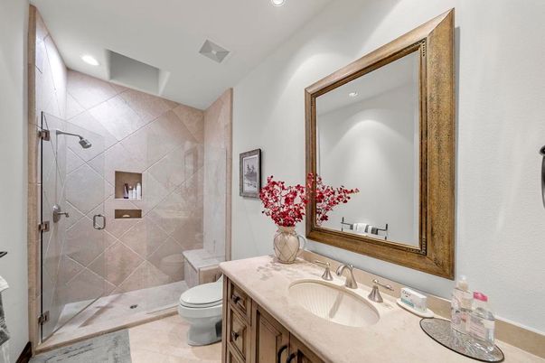Bathroom, Glass Shower, Interior, Recessed Lighting