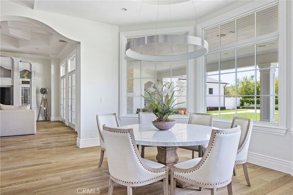 Dining room, Interior, Pendant Lights, Wood Texture Flooring