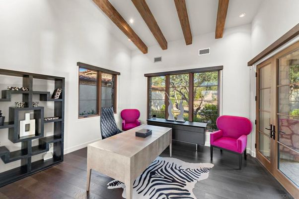 Home Office, Interior, Recessed Lighting, Wooden Beams, Wood Texture Flooring