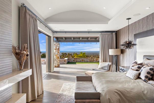 Bedroom, Interior, Pendant Lights, Recessed Lighting, Wood Texture Flooring