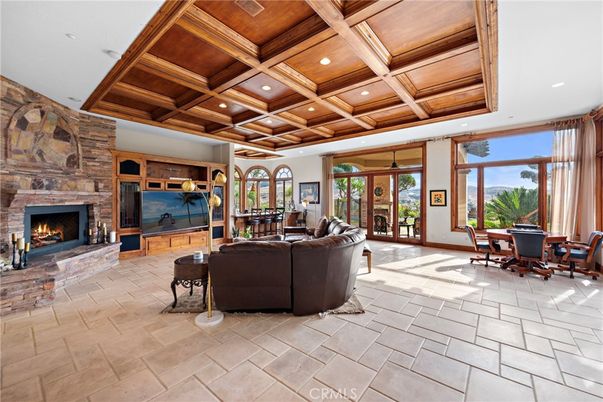 Fireplace, Interior, Living room, Recessed Lighting, Wooden Beams, Wooden Ceilings