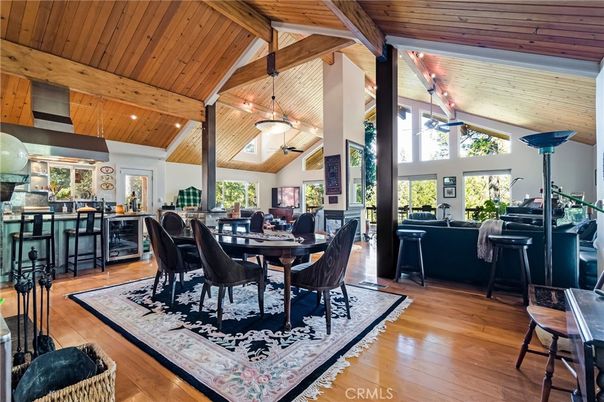 Dining room, Interior, Pendant Lights, Wooden Beams, Wooden Ceilings, Wood Texture Flooring