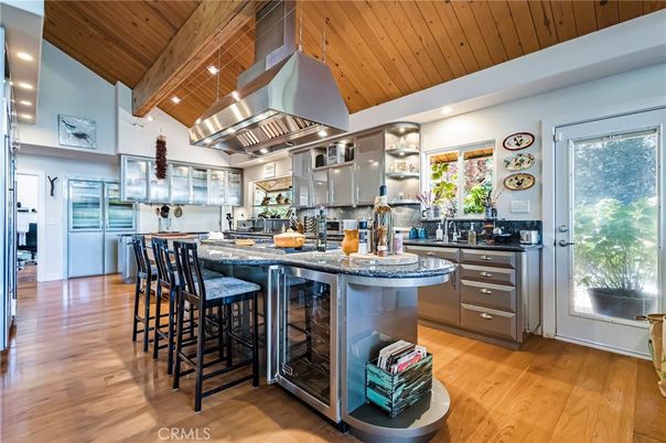 Interior, Kitchen, Recessed Lighting, Stainless Steel Appliances, Wooden Beams, Wooden Ceilings, Wood Texture Flooring