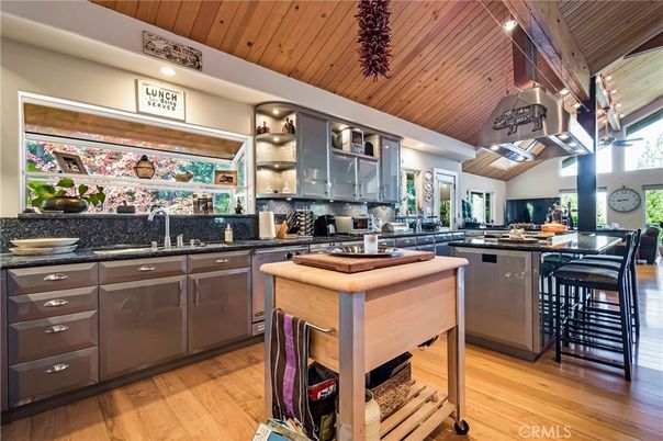 Interior, Kitchen, Recessed Lighting, Wooden Ceilings, Wood Texture Flooring