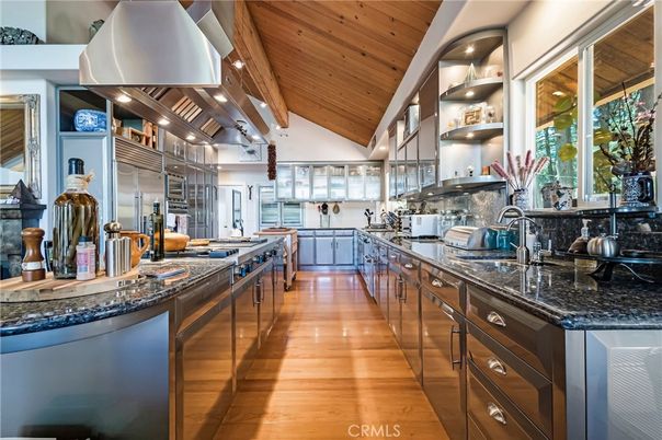 Interior, Kitchen, Recessed Lighting, Stainless Steel Appliances, Wooden Ceilings, Wood Texture Flooring