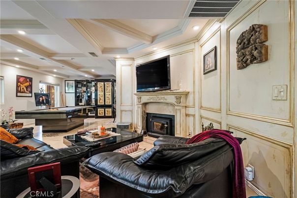Billiard Table, Fireplace, Game Room, Interior, Living room, Recessed Lighting