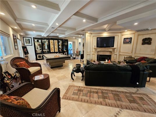 Billiard Table, Fireplace, Game Room, Interior, Living room, Recessed Lighting