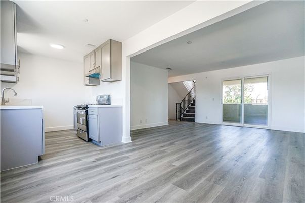 Empty room, Interior, Kitchen, Recessed Lighting, Wood Texture Flooring