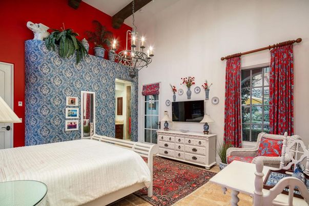 Bedroom, Chandelier, Interior, Wooden Beams