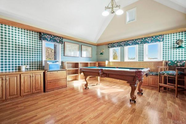 Billiard Table, Game Room, Interior, Pendant Lights, Wood Texture Flooring