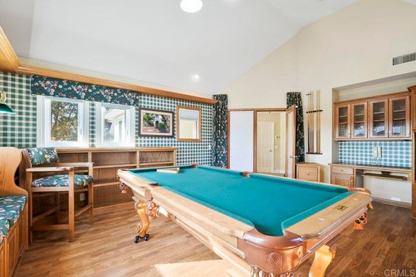 Billiard Table, Game Room, Interior, Recessed Lighting, Wood Texture Flooring