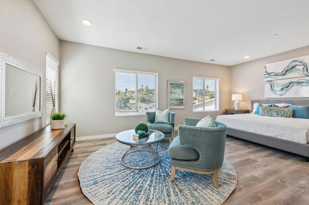 Bedroom, Interior, Recessed Lighting, Wood Texture Flooring