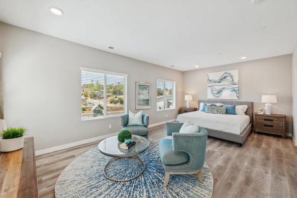 Bedroom, Interior, Living room, Recessed Lighting, Wood Texture Flooring