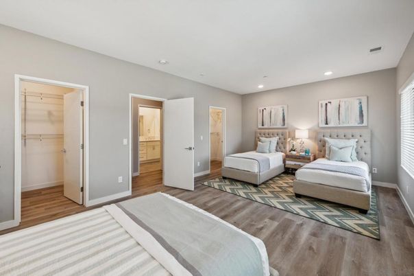 Bedroom, Interior, Recessed Lighting, Wood Texture Flooring