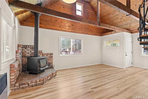 Empty room, Fireplace, Interior, Wooden Beams, Wooden Ceilings, Wood Texture Flooring