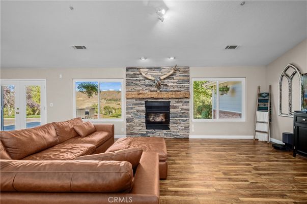 Fireplace, Interior, Living room, Stone Walls, Wood Texture Flooring