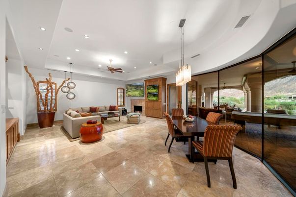 Dining room, Fireplace, Interior, Living room, Pendant Lights, Recessed Lighting