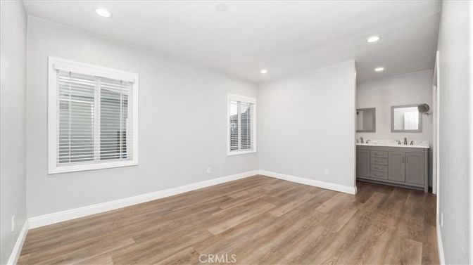 Bathroom, Empty room, Interior, Recessed Lighting, Wood Texture Flooring