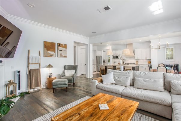 Dining room, Interior, Kitchen, Living room, Pendant Lights, Recessed Lighting, Stainless Steel Appliances, Wood Texture Flooring