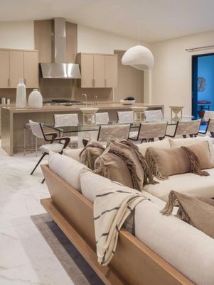 Dining room, Interior, Kitchen, Living room, Marble, Pendant Lights, Stainless Steel Appliances