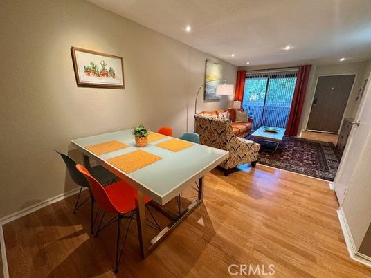 Dining room, Interior, Living room, Recessed Lighting, Wood Texture Flooring