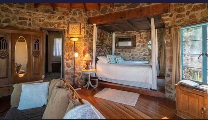 Bedroom, Interior, Stone Walls, Wood Texture Flooring