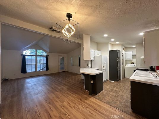 Interior, Kitchen, Pendant Lights, Recessed Lighting, Wood Texture Flooring