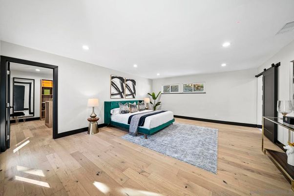 Bedroom, Interior, Recessed Lighting, Wood Texture Flooring
