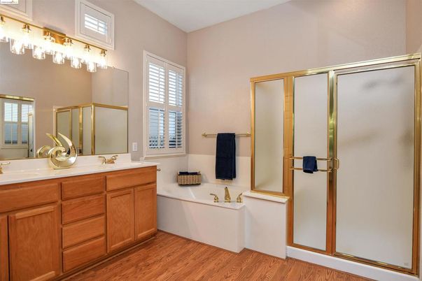 Bathroom, Glass Shower, Interior, Wood Texture Flooring