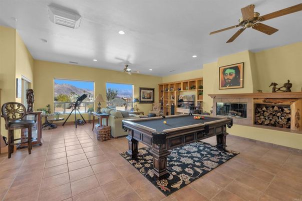Billiard Table, Fireplace, Game Room, Interior, Recessed Lighting