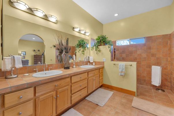 Bathroom, Dual Sink Vanities, Interior, Recessed Lighting, Tile Countertops