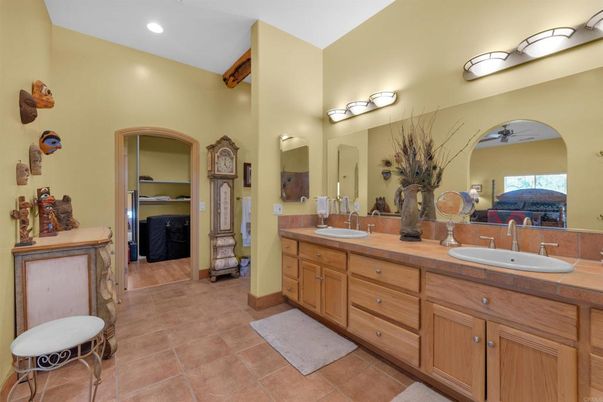 Bathroom, Dual Sink Vanities, Interior, Recessed Lighting, Tile Countertops
